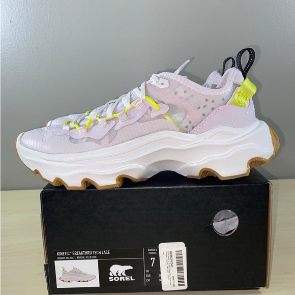 Sorel Shoes - Sorel Kinetic Breakthru Tech Lace Women's Shoes - White and Yellow Size 7